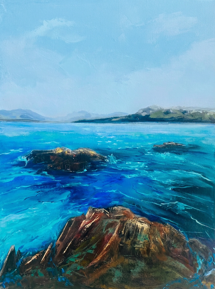 Aqua Silence — Inishbofin, Donegal — Oil on primed linen canvas, 30 × 40 cm, by Marie Kelly