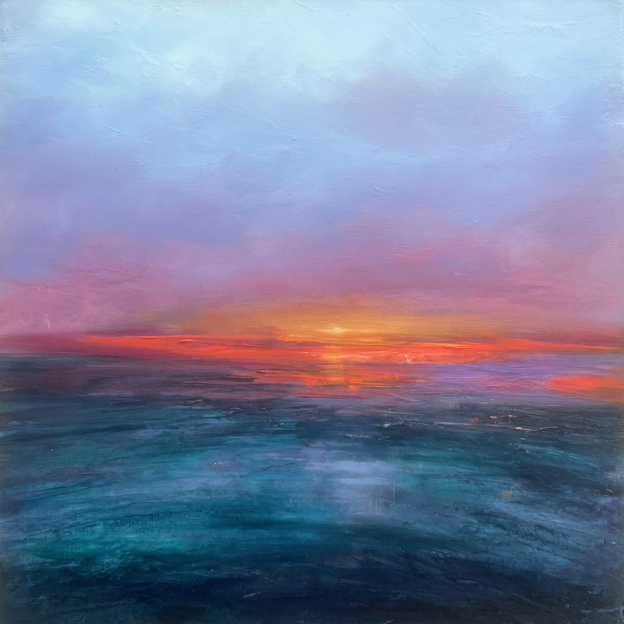 Last Light, Atlantic — Oil on canvas, framed, 30 × 30 cm (framed), by Marie Kelly