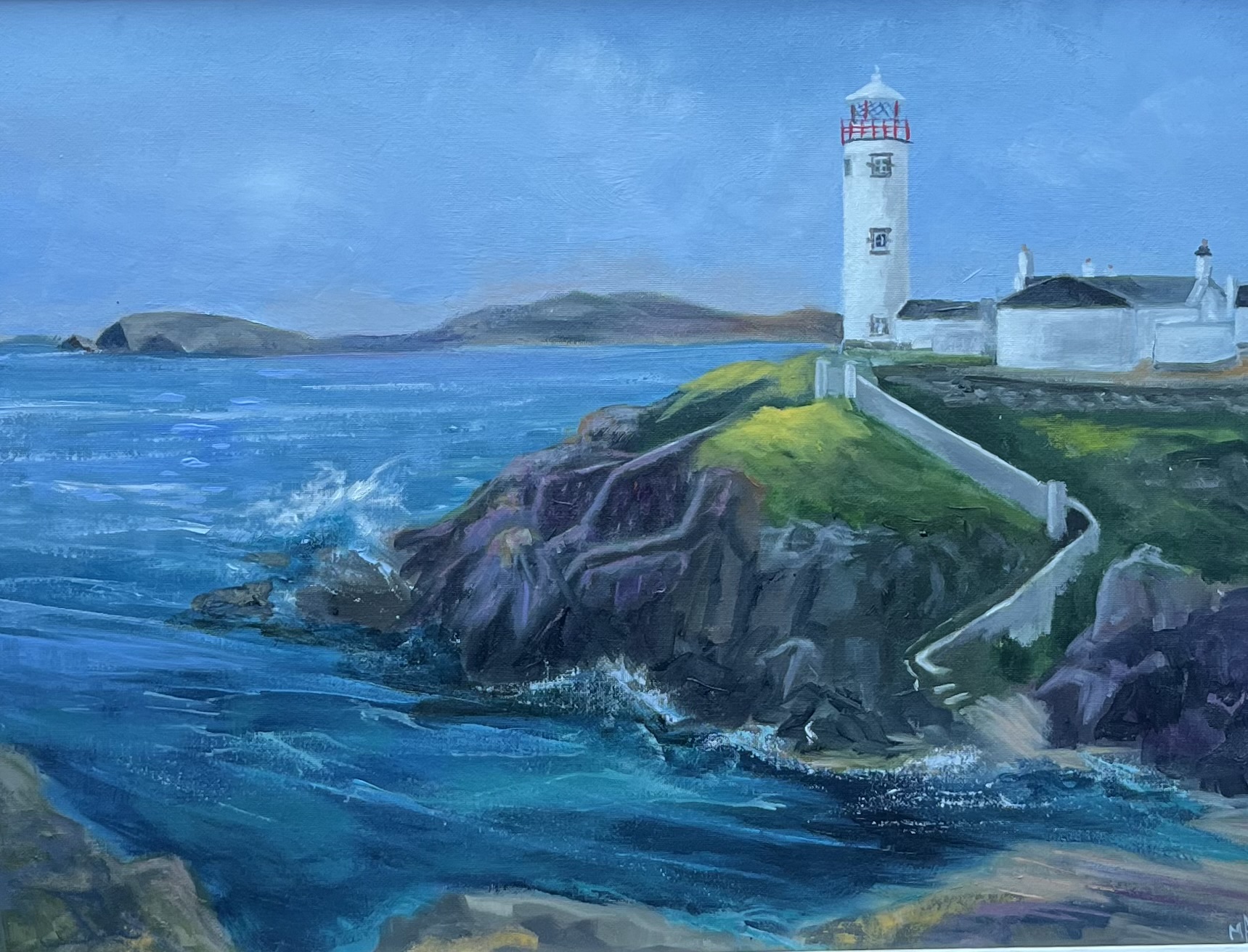 Fanad Lighthouse, Donegal — Oil on canvas, 30 × 40 cm, by Marie Kelly