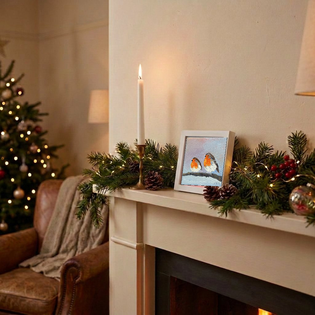 A festive touch — lovely on the Christmas mantel, but this little robin is happy to hang all year round